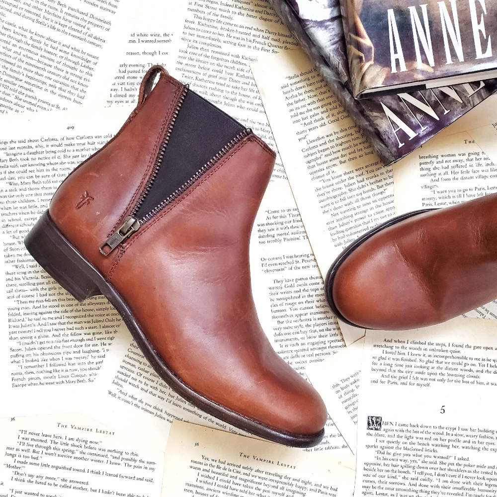 FRYE Carly Zip Chelsea Antiqued Leather Ankle Boot